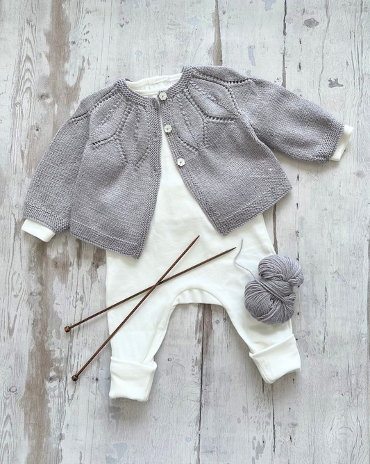 Leaves and Raglan Baby Cardigan Knitting Pattern