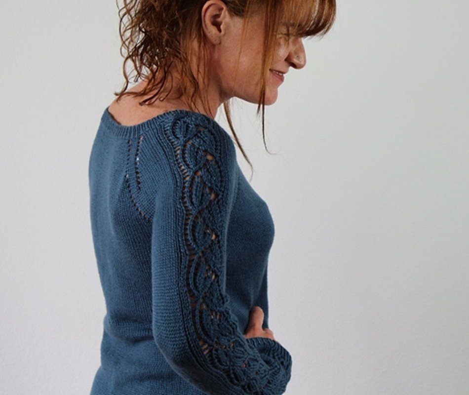 Lace Sleeve Raglan Sweater Knitting Pattern