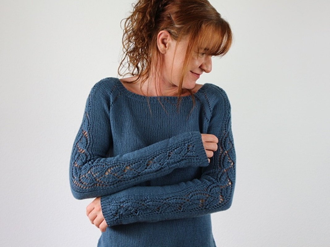 Lace Sleeve Raglan Sweater Knitting Pattern