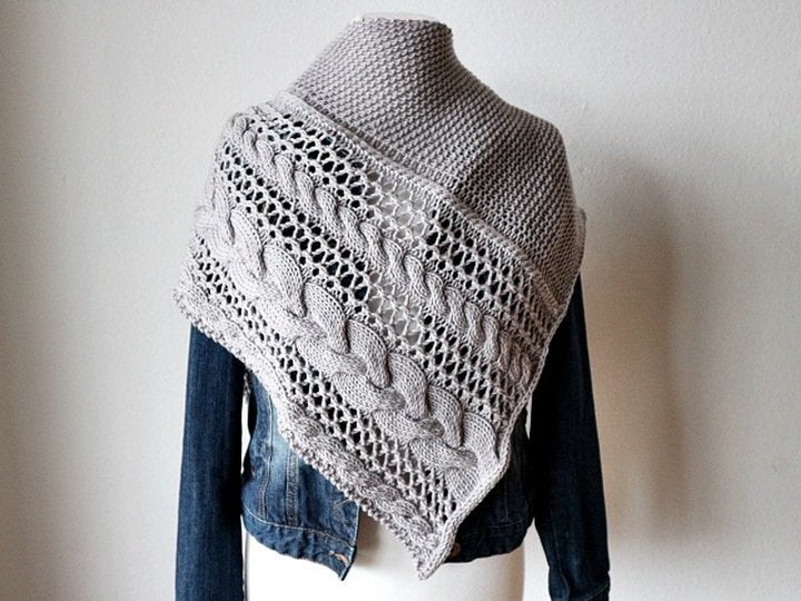 Cable and Lace Triangle Shawl Knitting Pattern