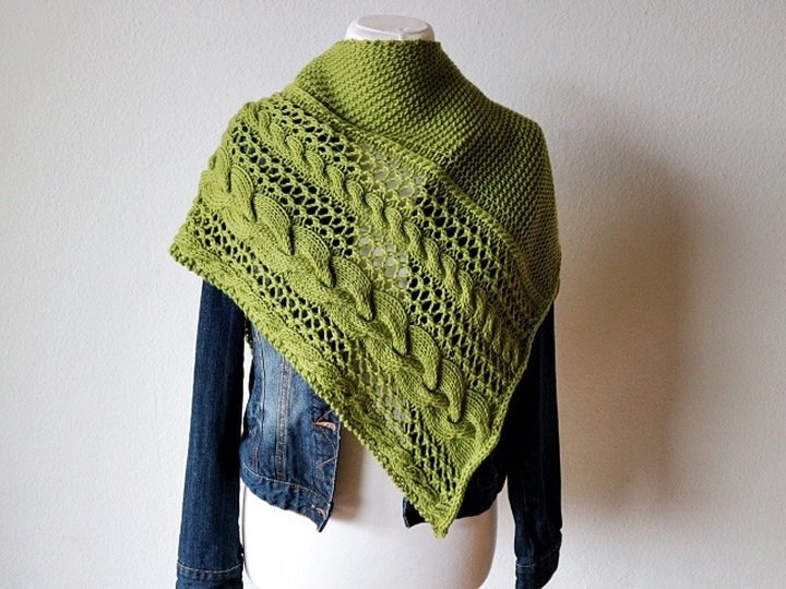 Cable and Lace Triangle Shawl Knitting Pattern
