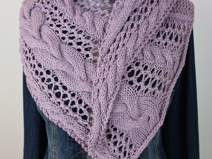 Cable and Lace Triangle Shawl Knitting Pattern