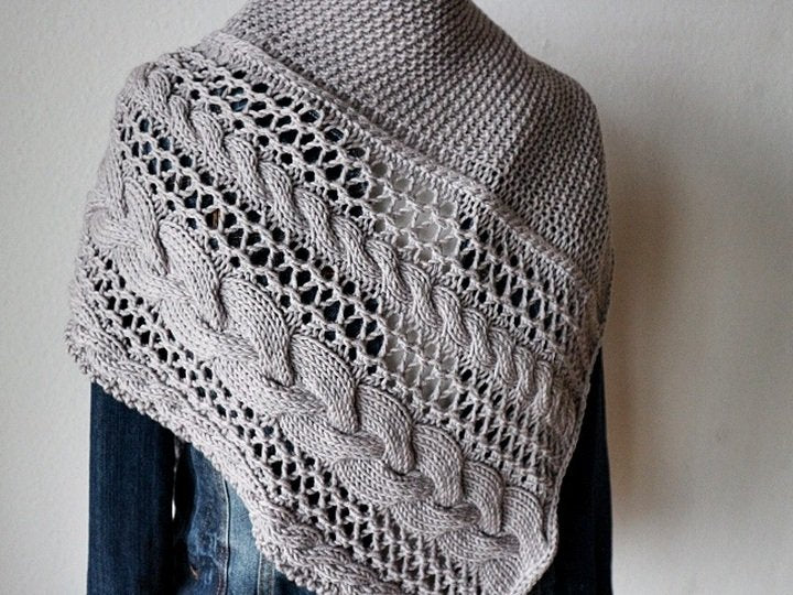 Cable and Lace Triangle Shawl Knitting Pattern